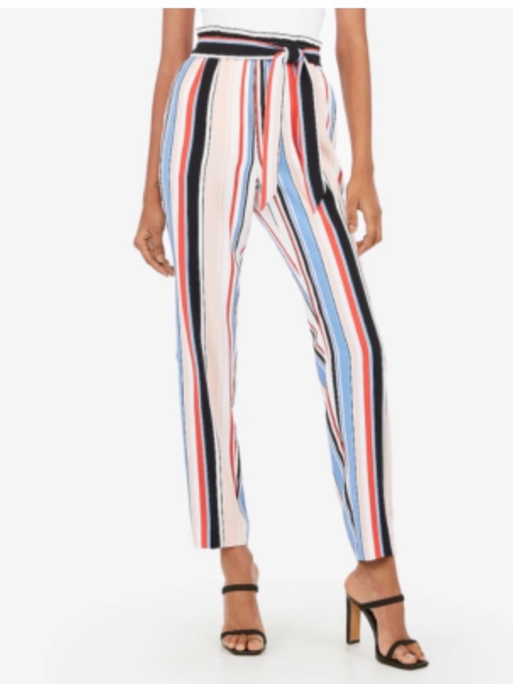 Express High Rise Vertical Stripe Paper bag Waist Ankle Pants Pull On M